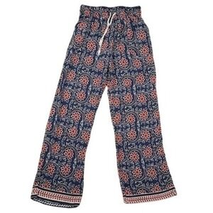 Classic Concepts Womens Small Navy Blue Floral Paisley Wide Leg‎ Boho Pants